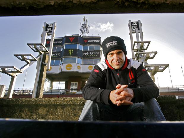 Horst Saiger at the TT Grandstand during his visit to the Isle of Man